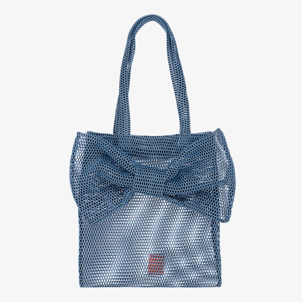 Wauw Capow-Blue Bow Mesh Tote Bag (38cm) | Childrensalon Outlet