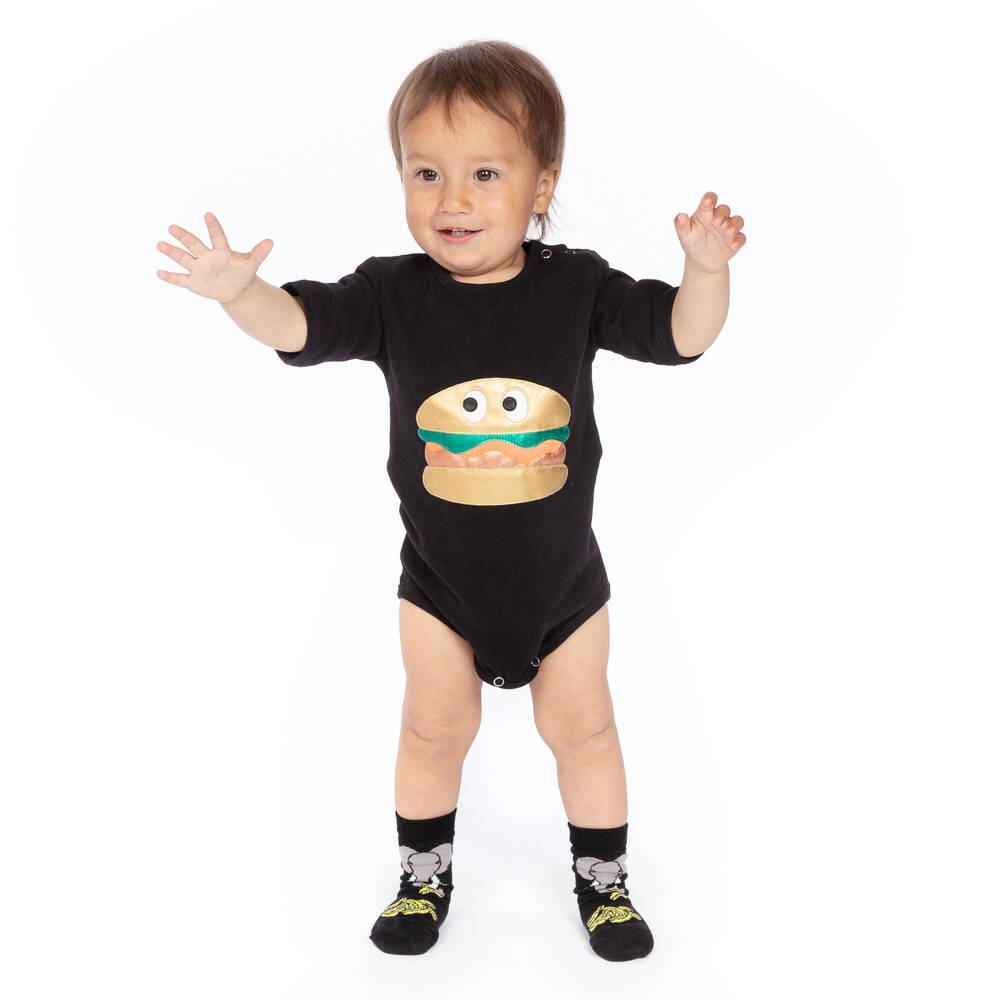 Wauw Capow-أوفرول بادي قطن عضوي جيرسي لون أسود للمواليد | Childrensalon Outlet