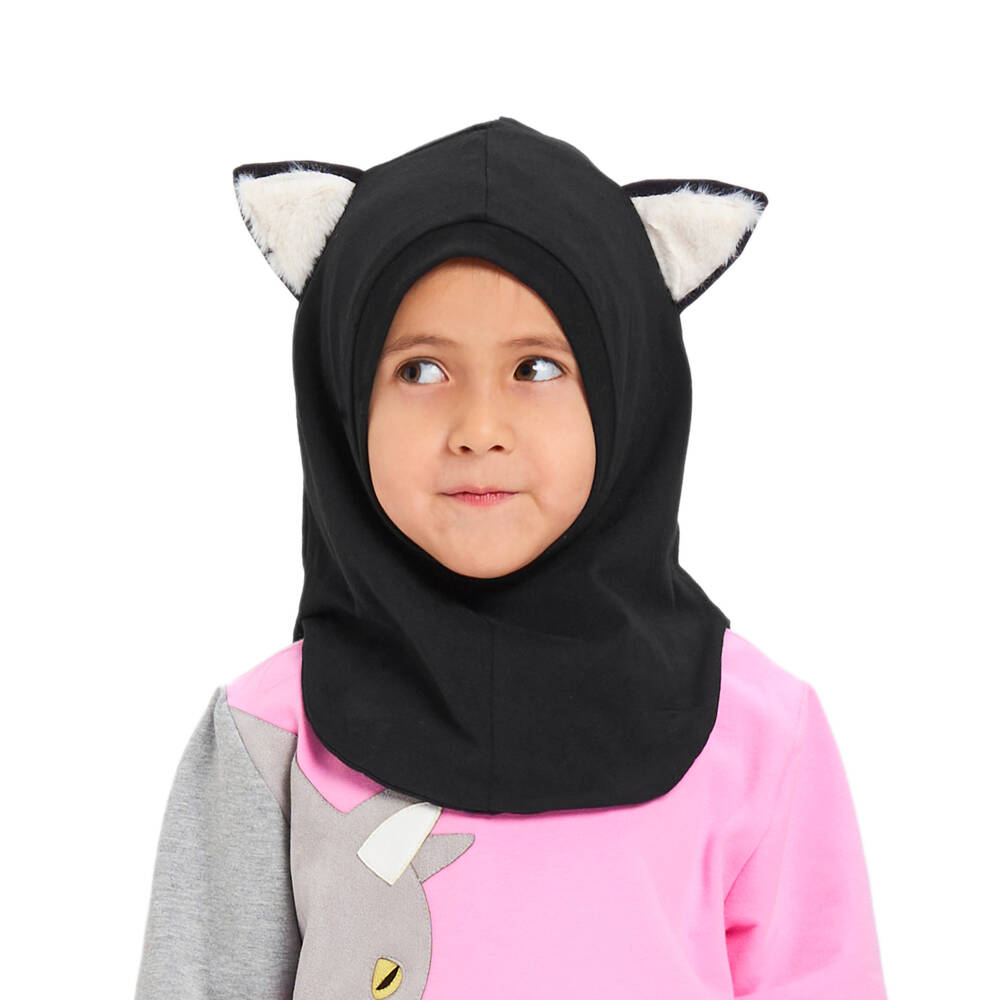 Wauw Capow-Boys Black Cotton Cat Hood | Childrensalon Outlet