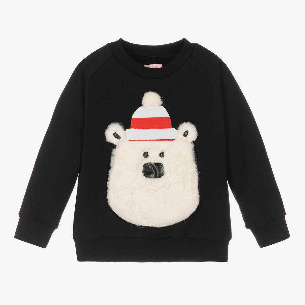 Wauw Capow - Boys Black Cotton Polar Bear Sweatshirt | Childrensalon