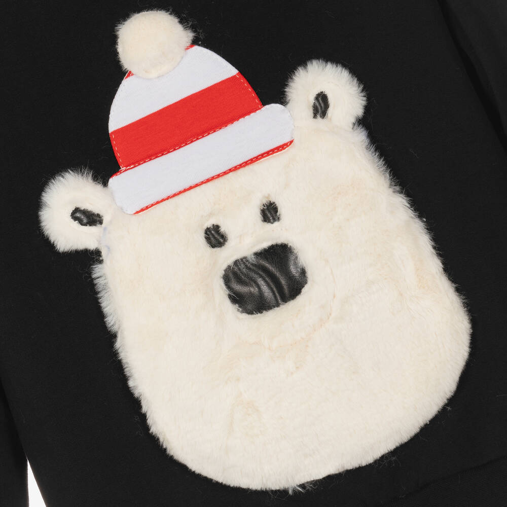 Wauw Capow-Черный хлопковый свитшот с белым медведем | Childrensalon Outlet