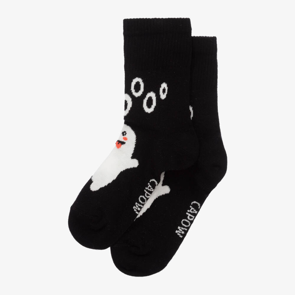 Wauw Capow-جوارب بطبعة شبح مزيج قطن عضوي لون أسود | Childrensalon Outlet