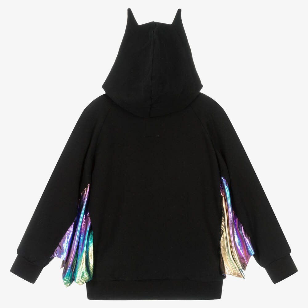 Wauw Capow-توب هودي قطن جيرسي لون أسود للأولاد | Childrensalon Outlet