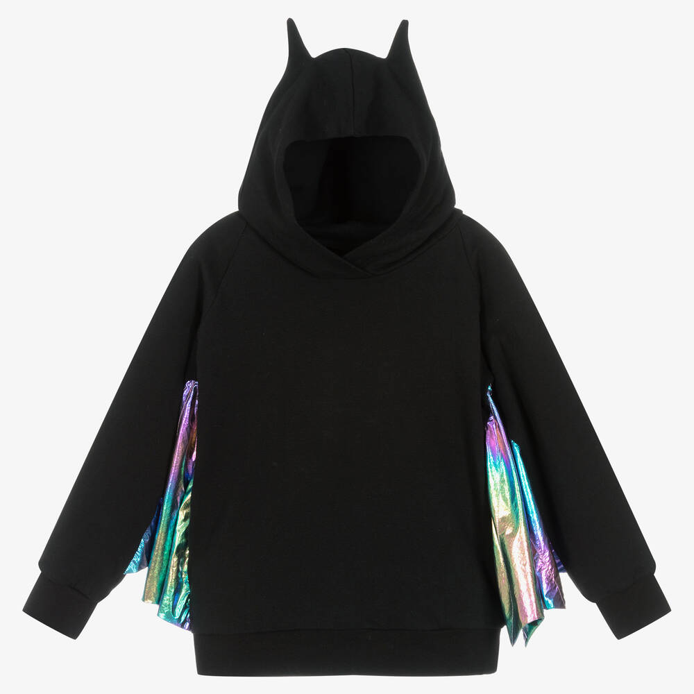 Wauw Capow-Boys Black Jersey Bat Wing Hoodie | Childrensalon Outlet