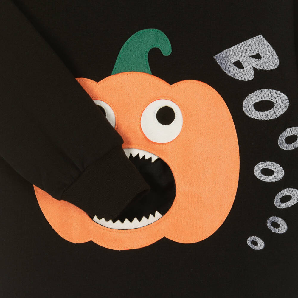 Wauw Capow-Boys Black Pumpkin Jersey Top | Childrensalon Outlet