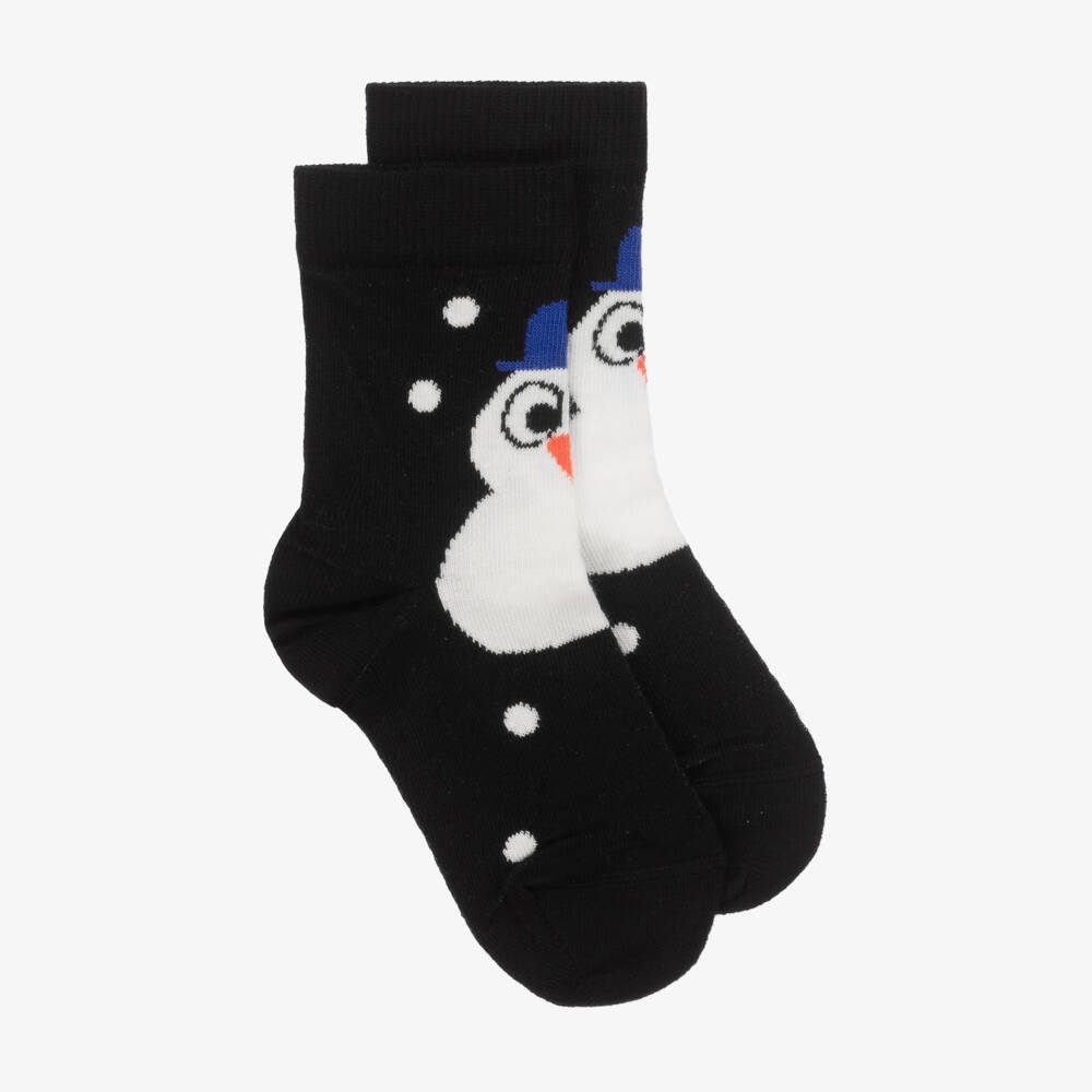 Wauw Capow-Boys' Classic Black Snowy Socks | Childrensalon Outlet