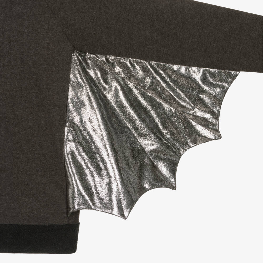 Wauw Capow-توب هودي بتصميم خفاش قطن لون رمادي وفضي | Childrensalon Outlet