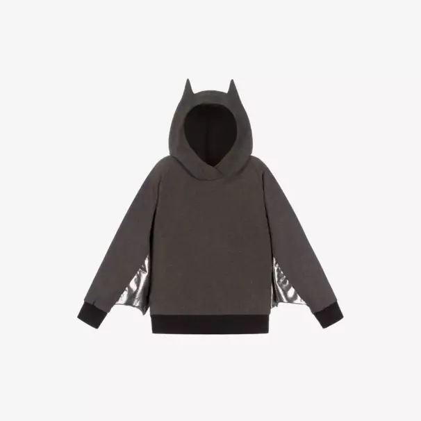 Wauw Capow-توب هودي بتصميم خفاش قطن لون رمادي وفضي | Childrensalon Outlet