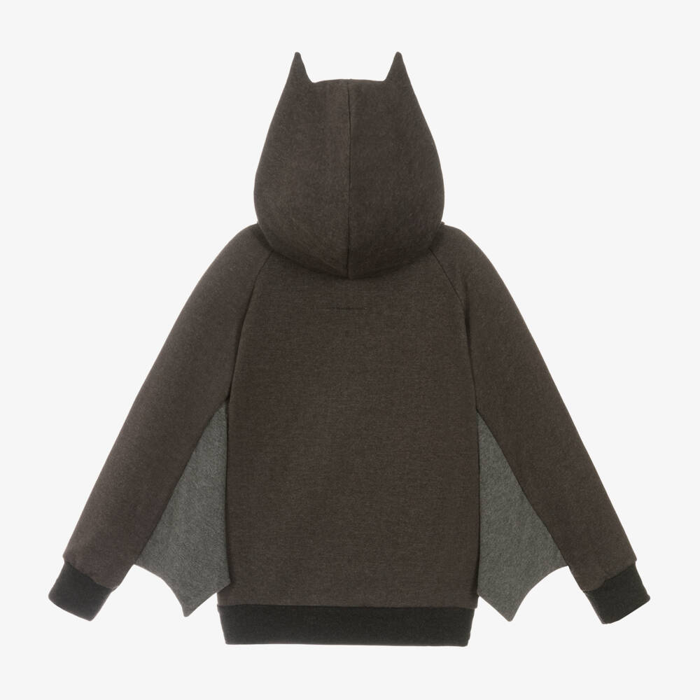 Wauw Capow-توب هودي بتصميم خفاش قطن لون رمادي وفضي | Childrensalon Outlet