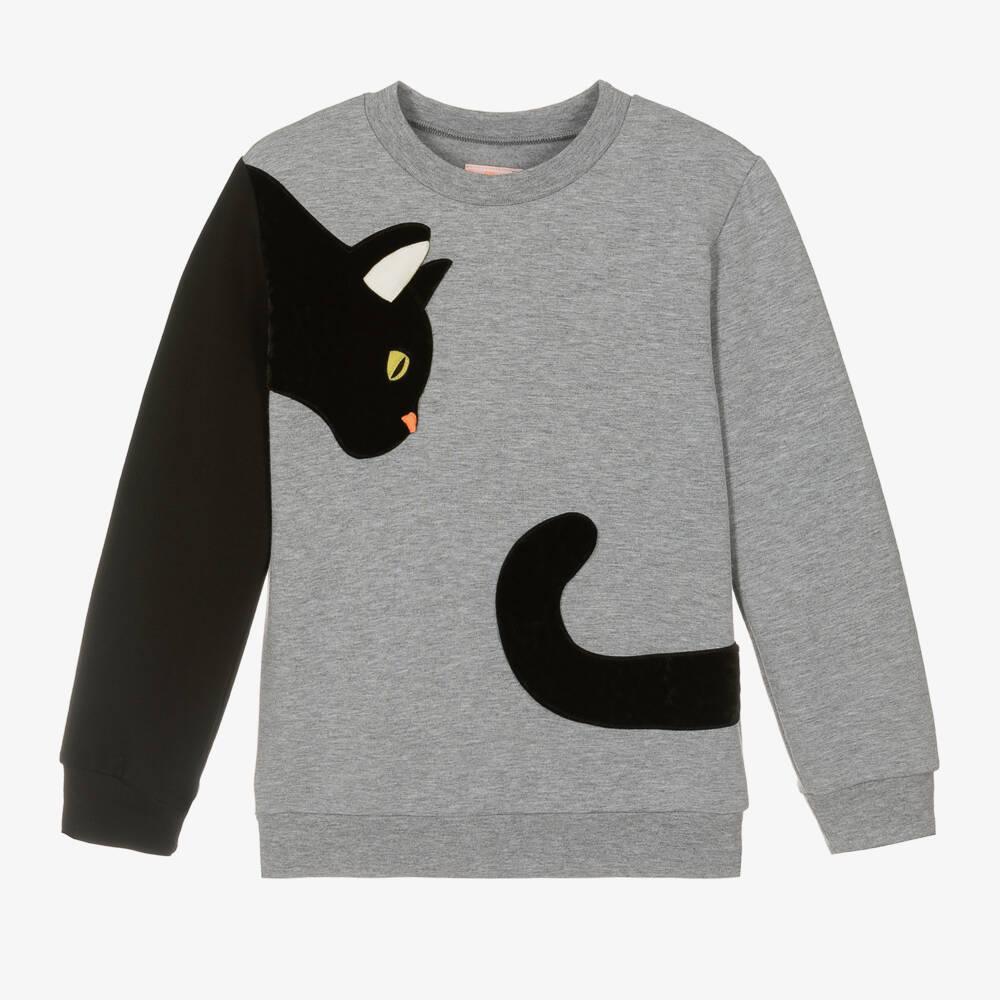 Wauw Capow-Boys Grey Cat Cotton Sweatshirt | Childrensalon Outlet