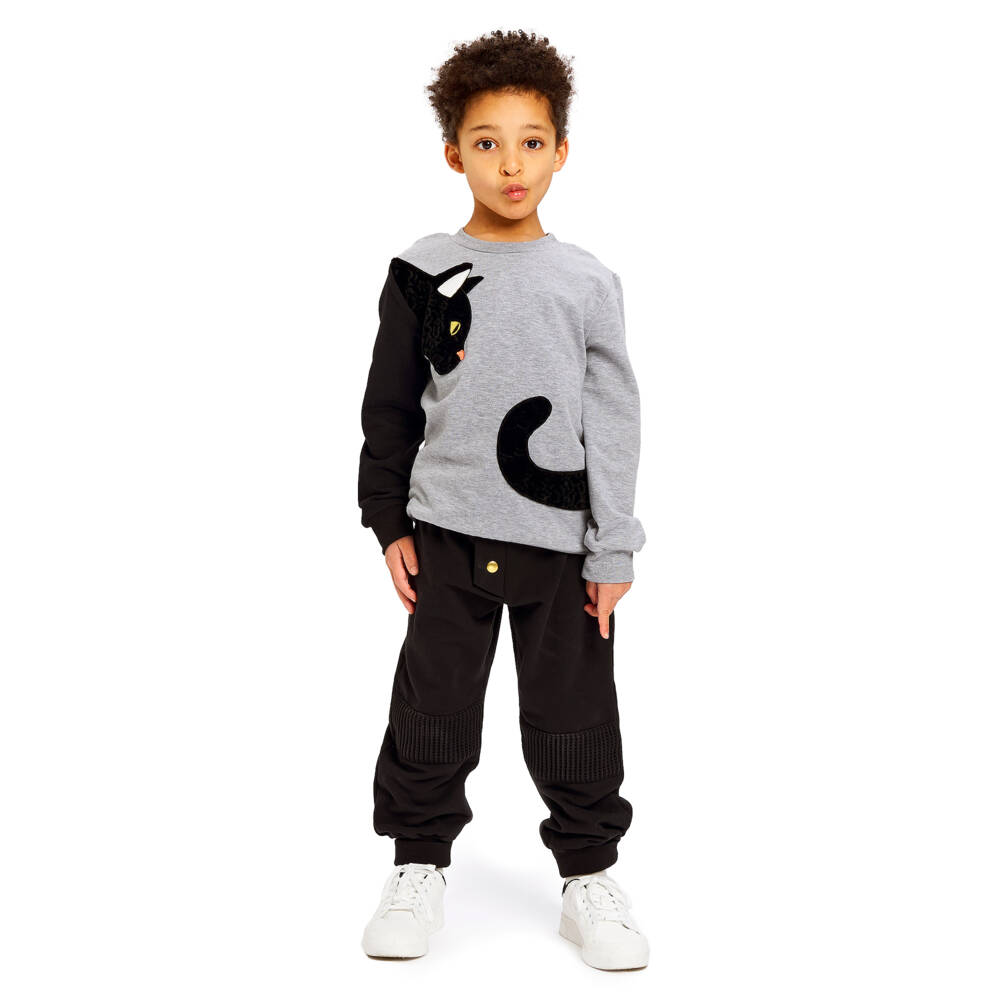 Wauw Capow-Boys Grey Cat Cotton Sweatshirt | Childrensalon Outlet