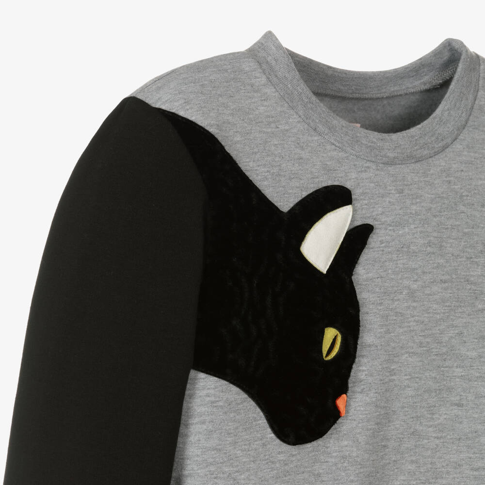 Wauw Capow-Boys Grey Cat Cotton Sweatshirt | Childrensalon Outlet