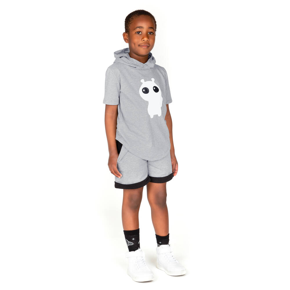 Wauw Capow-Boys Grey Organic Jersey Shorts | Childrensalon Outlet
