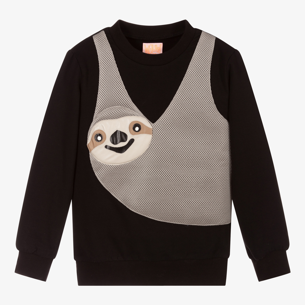 Wauw Capow - Black & Beige Sloth Sweatshirt | Childrensalon