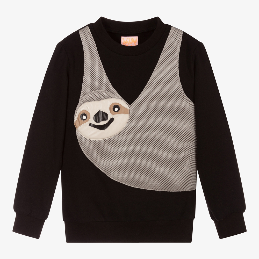 Wauw Capow - Sweat-shirt noir et beige Paresseux | Childrensalon