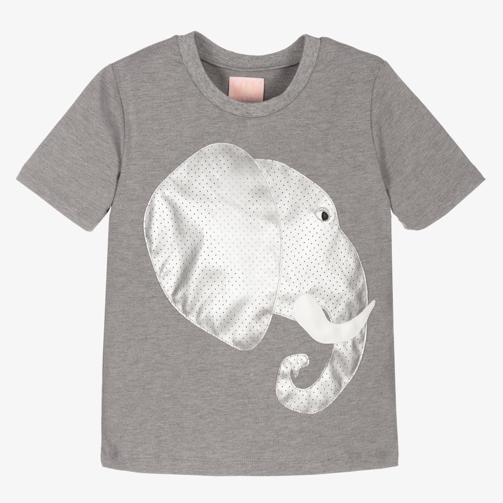 Wauw Capow - Graues T-Shirt mit Elefant (J) | Childrensalon