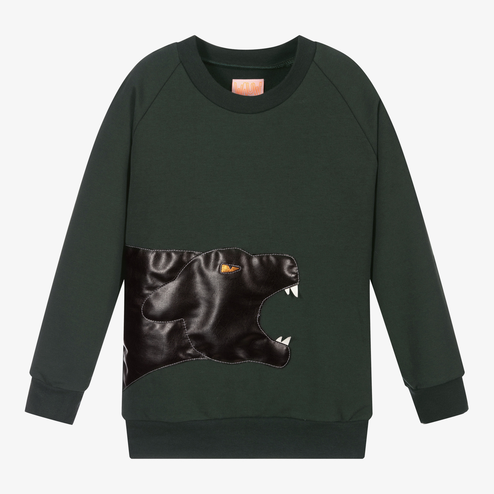Wauw Capow - Темно-зеленый свитшот с пантерой | Childrensalon
