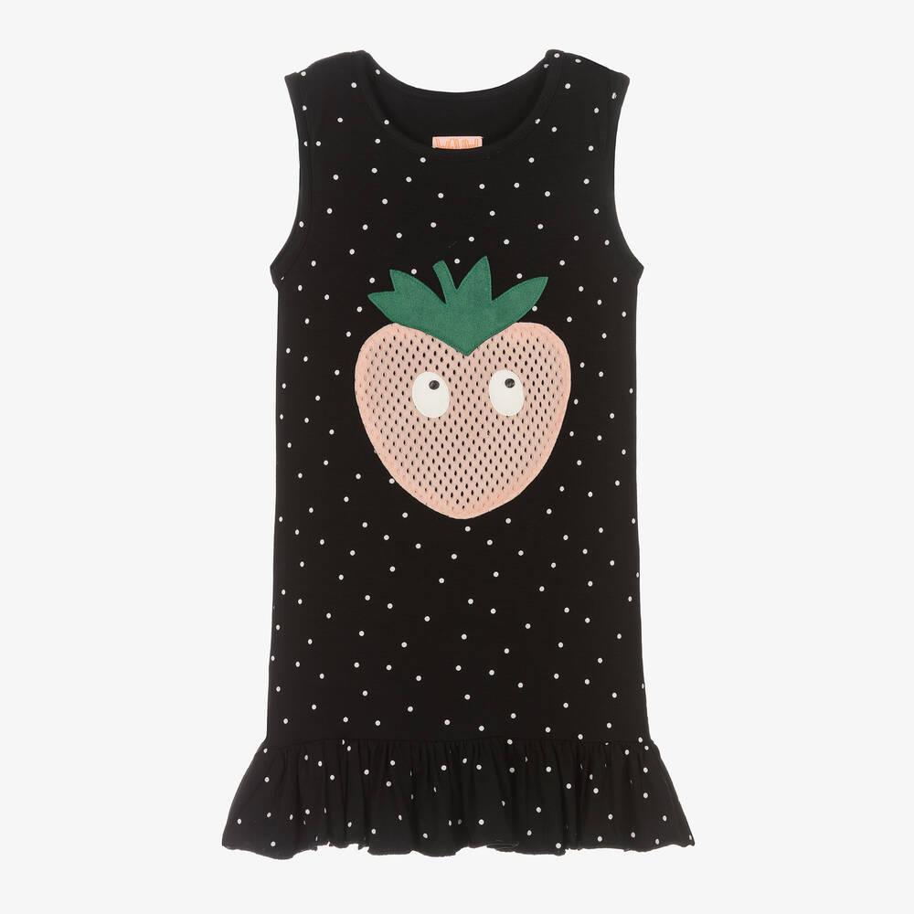 Wauw Capow - Robe noire fraise fille | Childrensalon