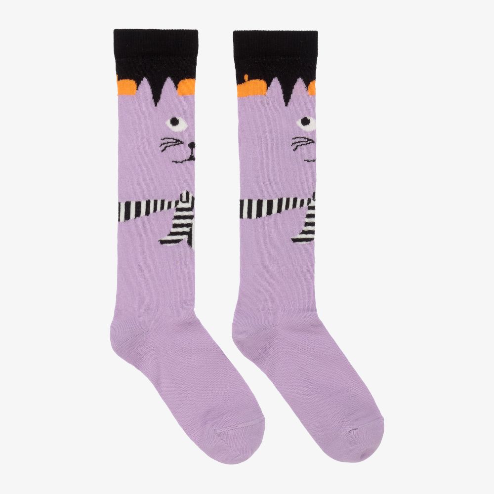 Wauw Capow - Girls Lilac Purple Cat Socks | Childrensalon