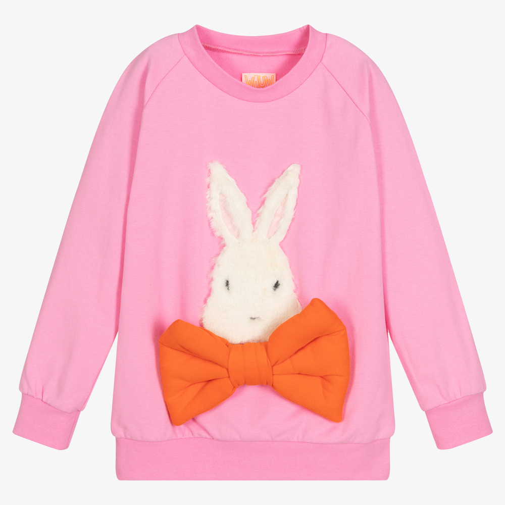 Wauw Capow - Girls Pink Bunny Sweatshirt | Childrensalon