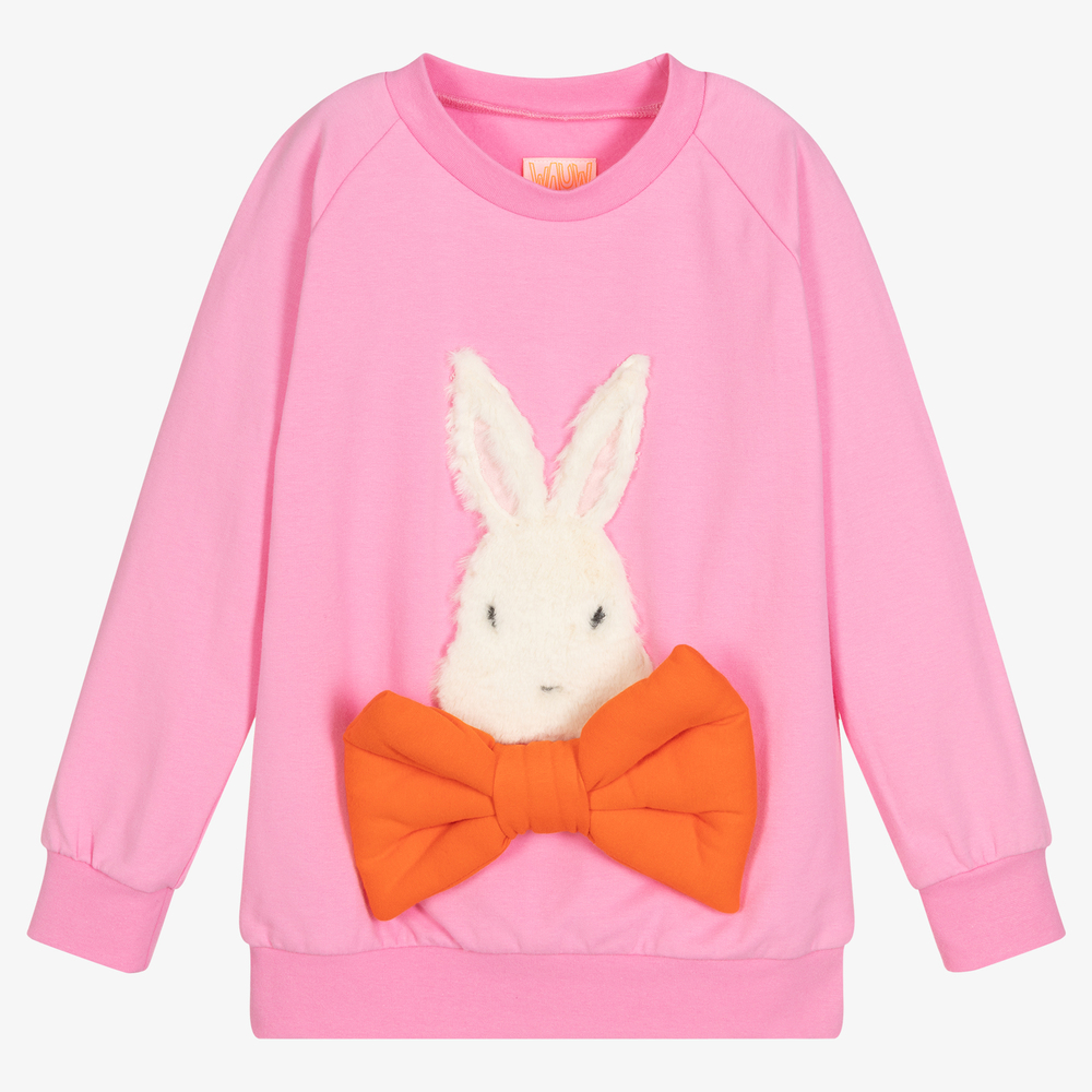 Wauw Capow - Sweat rose lapin fille | Childrensalon