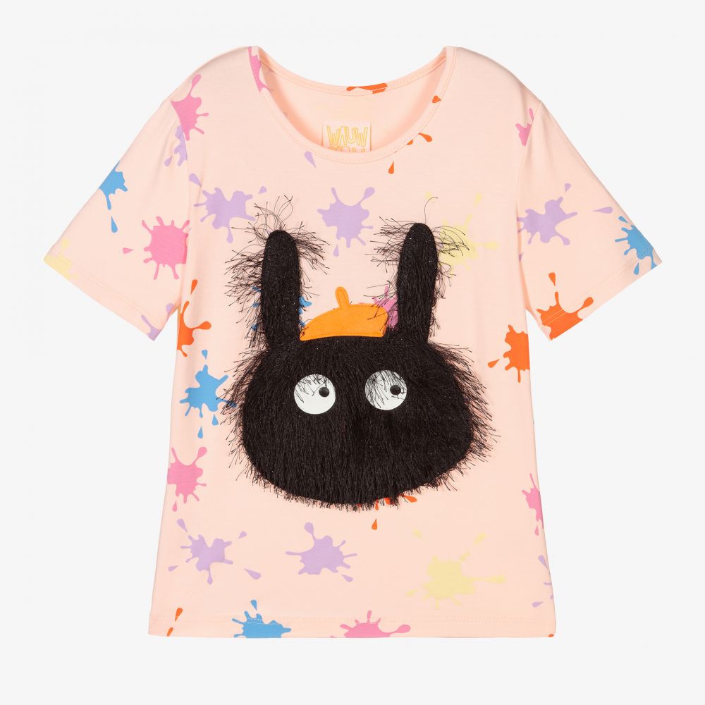 Wauw Capow - Розовая футболка с кроликом для девочек | Childrensalon