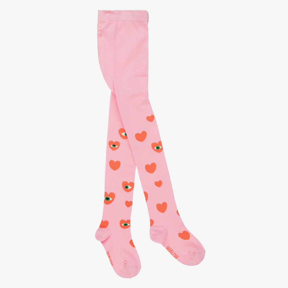 Wauw Capow - Розовые колготки с красными сердечками для девочек | Childrensalon