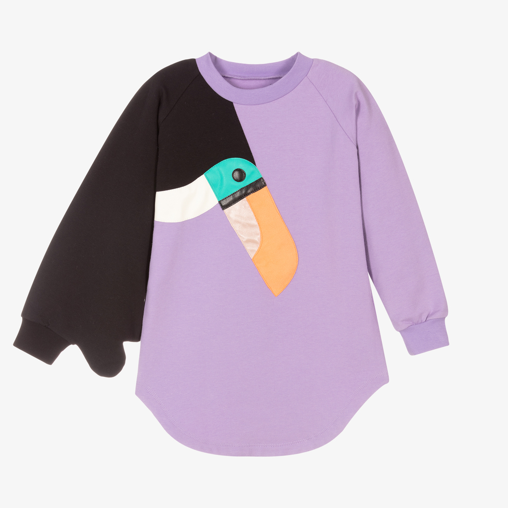 Wauw Capow - Фиолетовое платье с птицей для девочек | Childrensalon