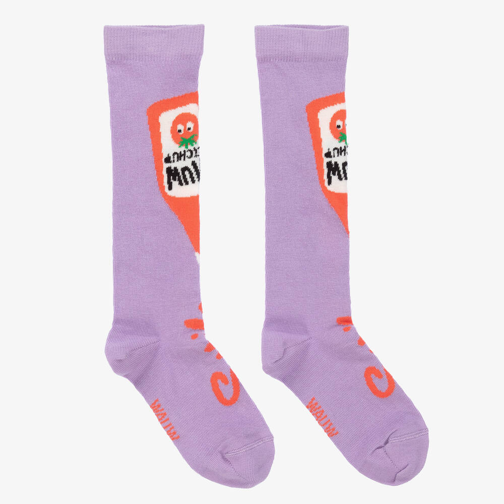 Wauw Capow - Girls Purple Ketchup Knee Socks | Childrensalon