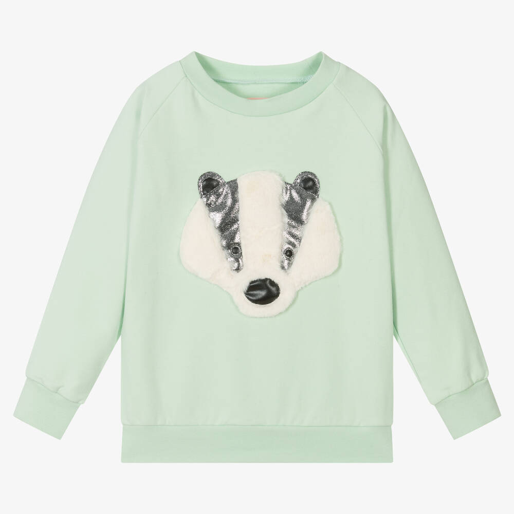 Wauw Capow - Green Cotton Badger Sweatshirt | Childrensalon