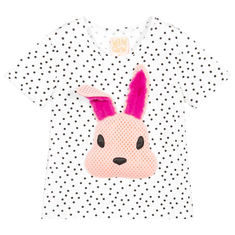 Wauw Capow - Бело-розовая футболка из вискозы  | Childrensalon