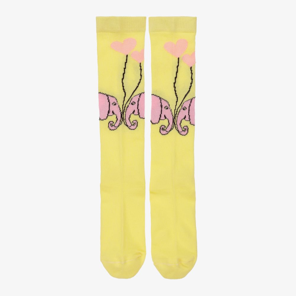 Wauw Capow - Желтые носки с розовыми слонами | Childrensalon