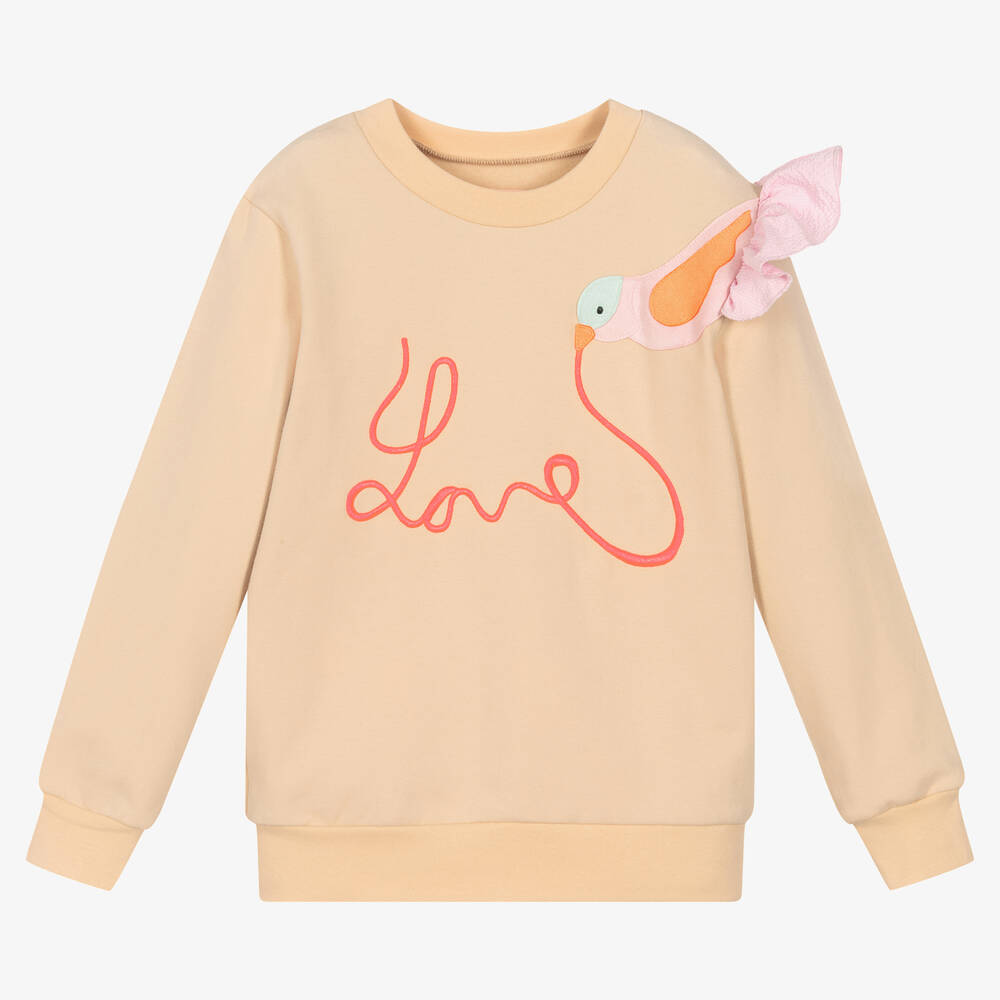 Wauw Capow - Girls Beige Love Sweatshirt | Childrensalon