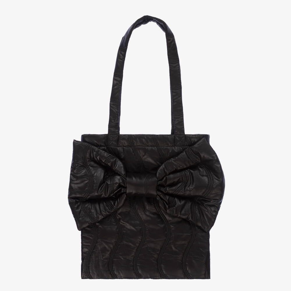 Wauw Capow - Girls Black Bow Bag (37cm)  | Childrensalon