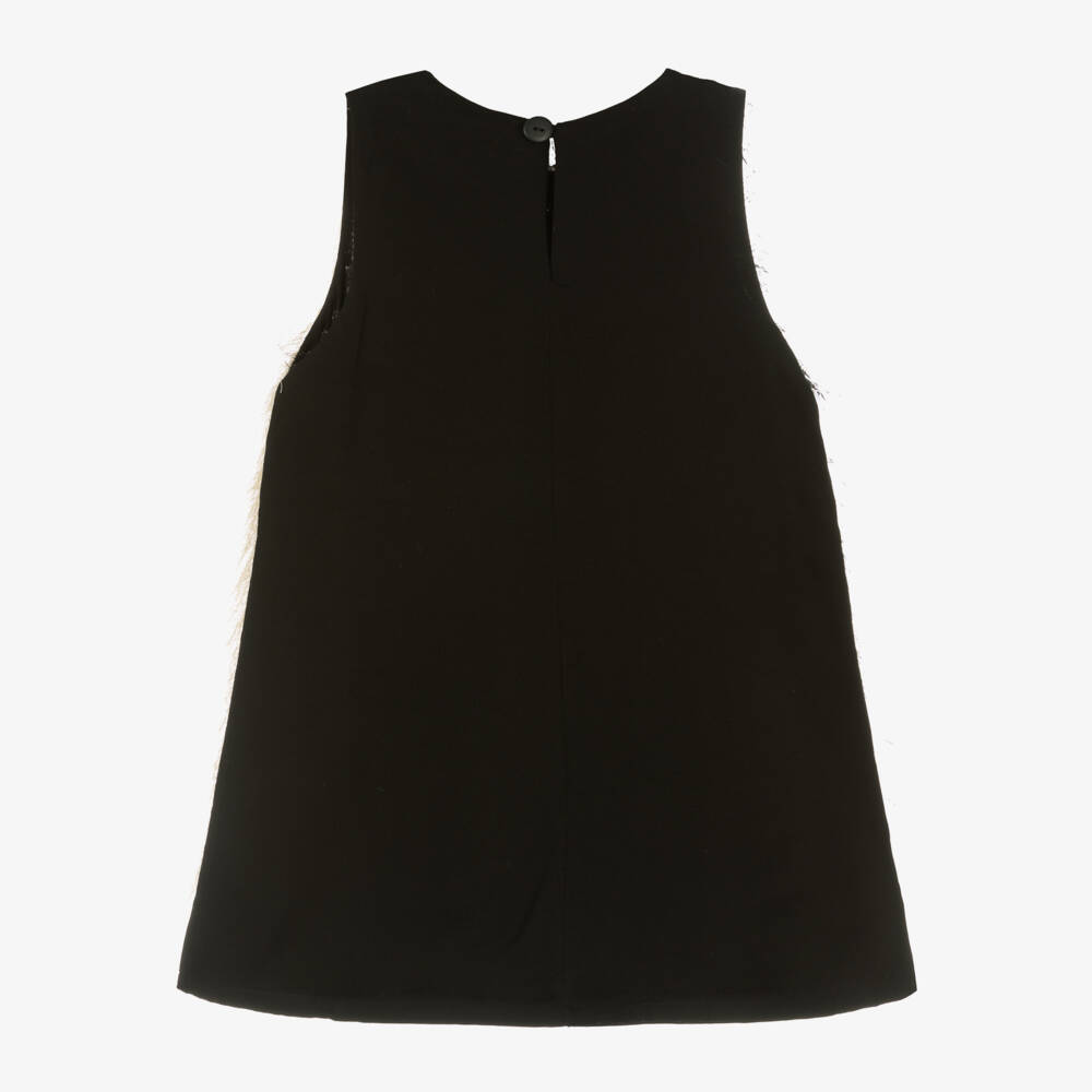 Wauw Capow-Girls Black Fringed Bow Dress | Childrensalon Outlet