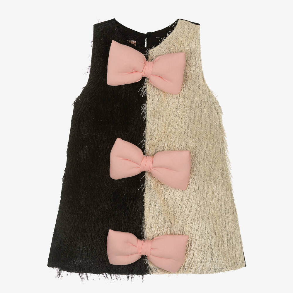 Wauw Capow-Girls Black Fringed Bow Dress | Childrensalon Outlet