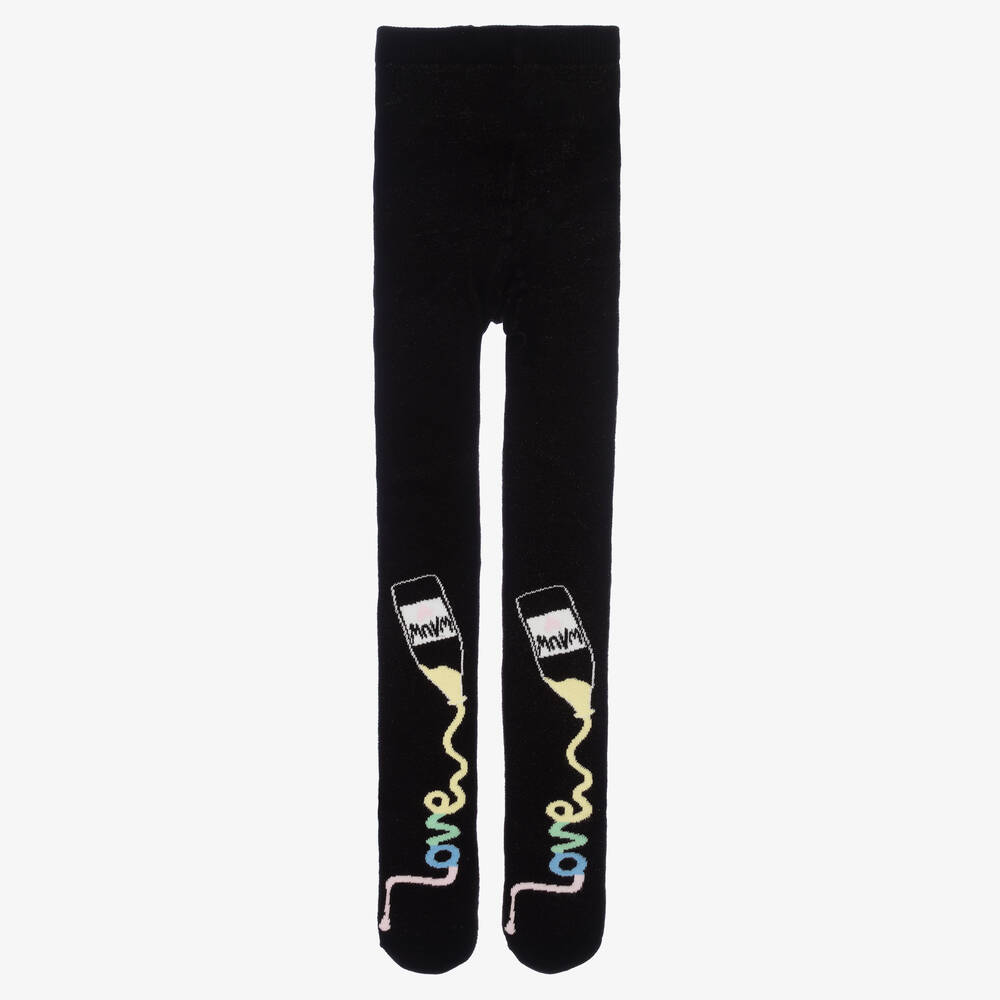Wauw Capow-Girls Black Organic Cotton Love Tights | Childrensalon Outlet