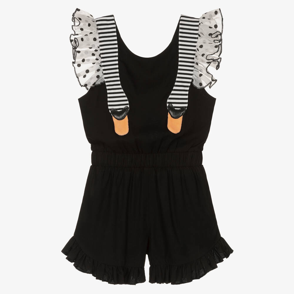 Wauw Capow - Schwarzer Playsuit mit Schwanmotiv | Childrensalon