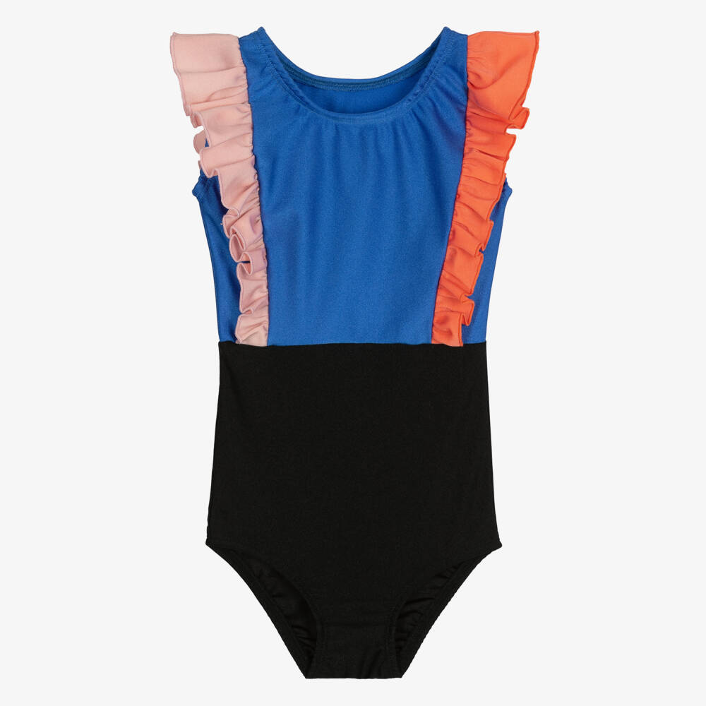 Wauw Capow-Girls Blue & Black Ruffled Swimsuit | Childrensalon Outlet