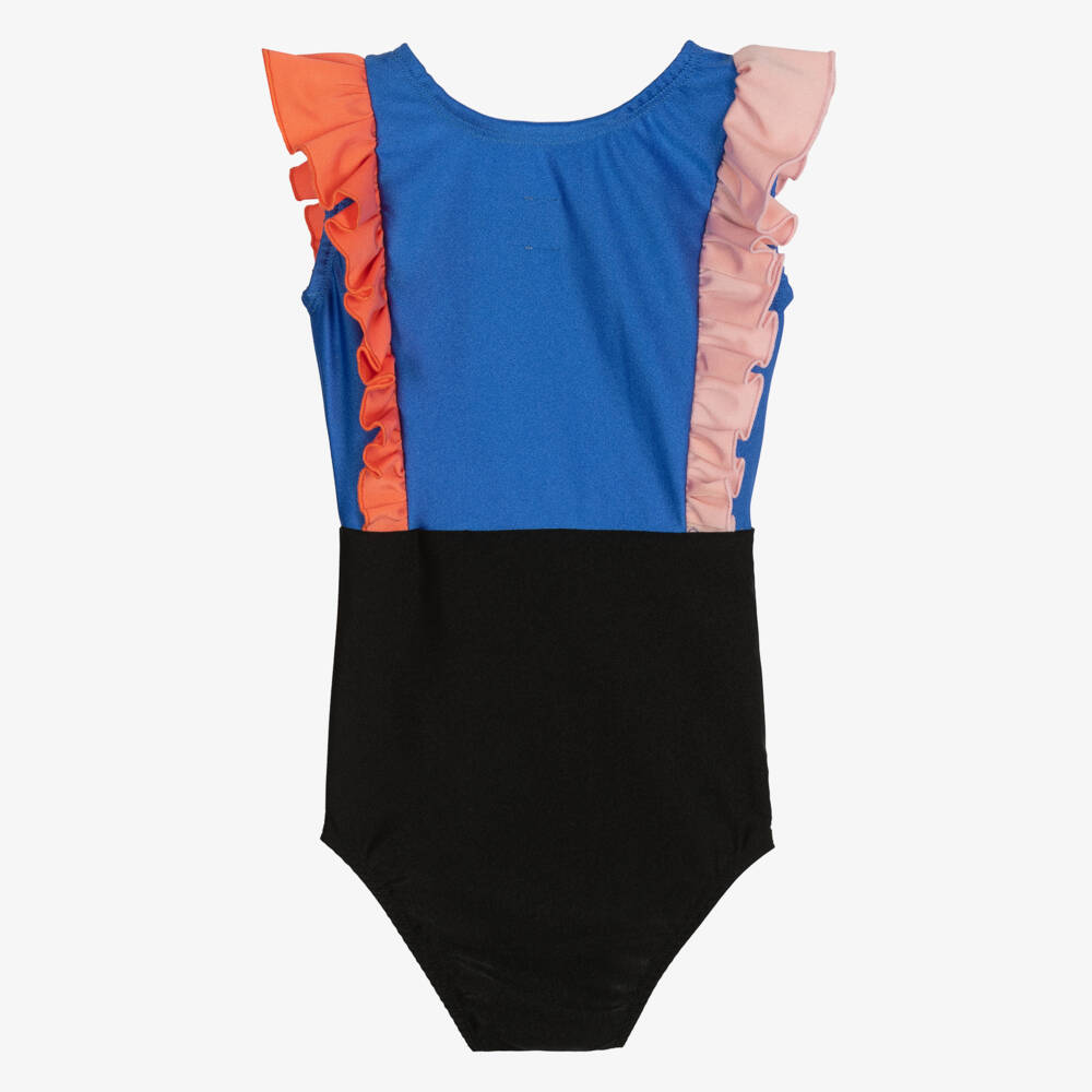 Wauw Capow-Girls Blue & Black Ruffled Swimsuit | Childrensalon Outlet