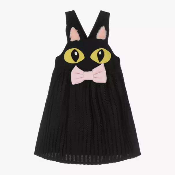 Wauw Capow-Girls Cat Face Black Dress | Childrensalon Outlet