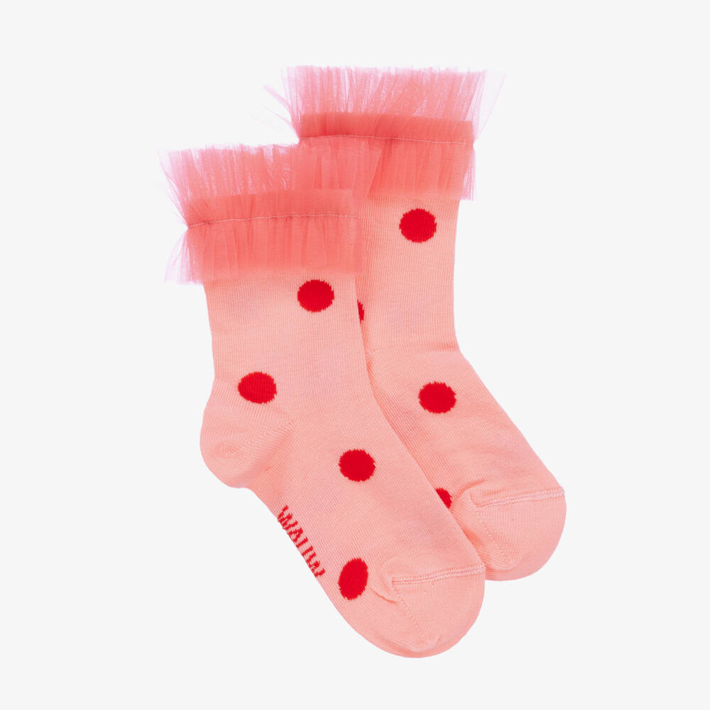 Wauw Capow-Коралловые носки из тюля в горошек для девочек | Childrensalon Outlet