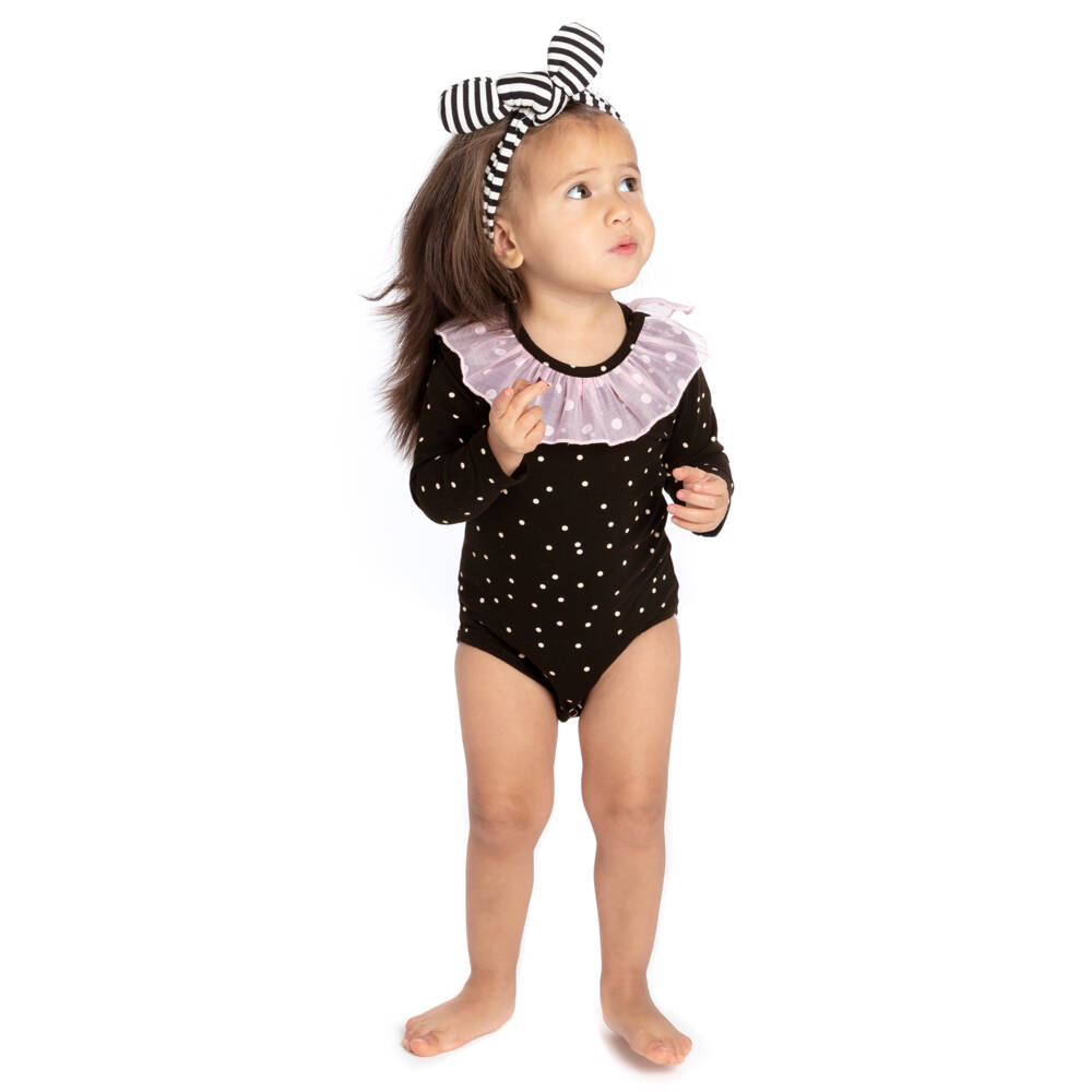 Wauw Capow-Girls' Ebony Polka Dot Bodysuit | Childrensalon Outlet