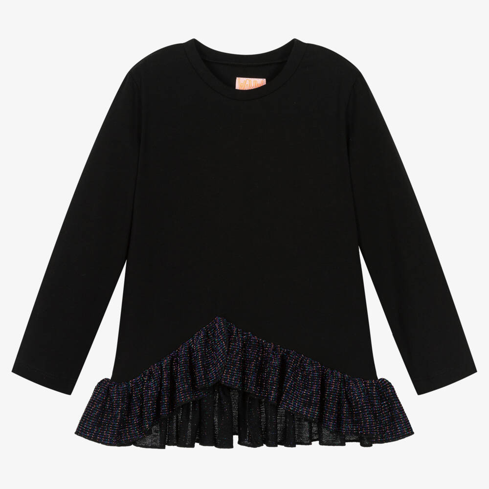 Wauw Capow-Girls Elegant Black Ruffle Tee | Childrensalon Outlet