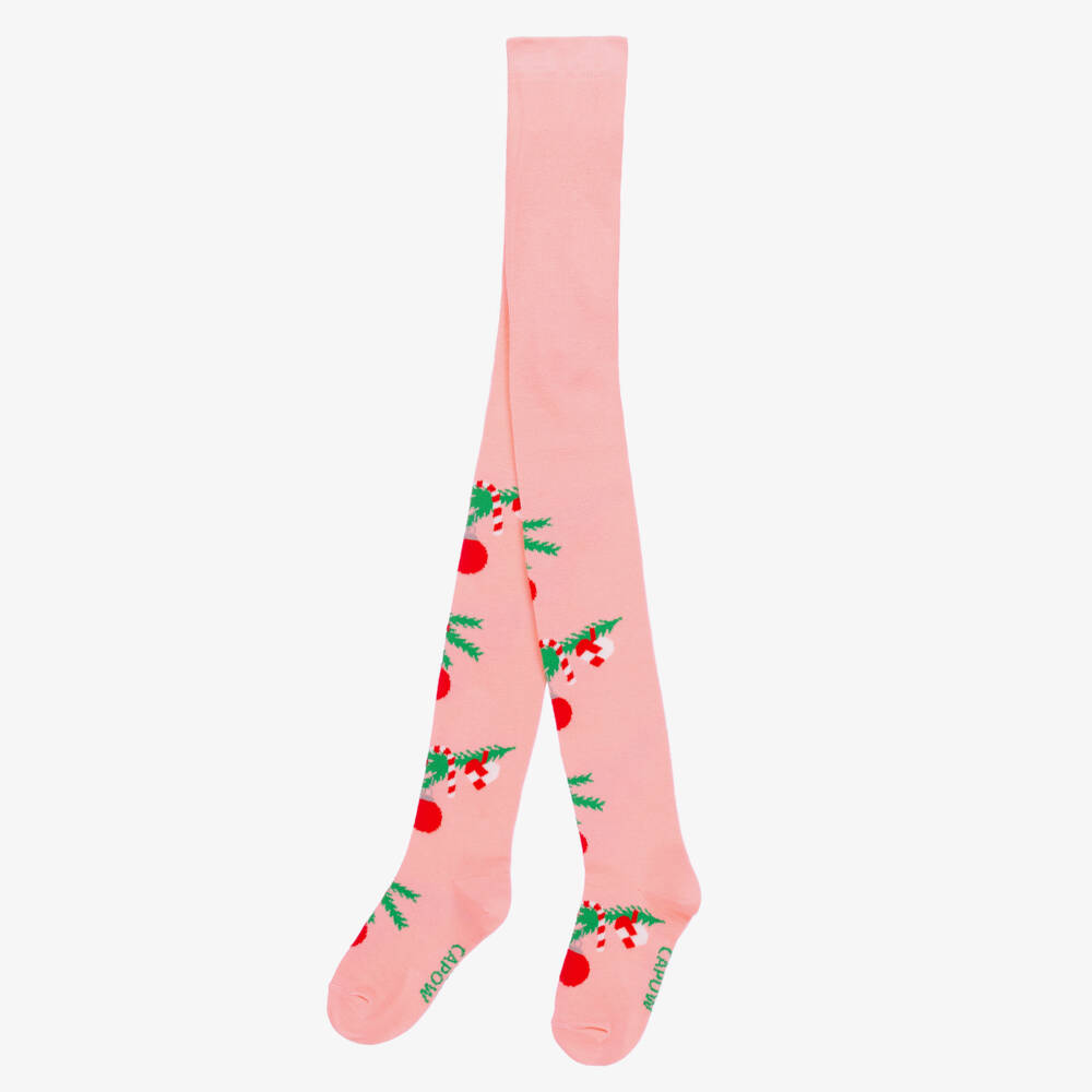 Wauw Capow-Girls Festive Pink Cotton Tights | Childrensalon Outlet