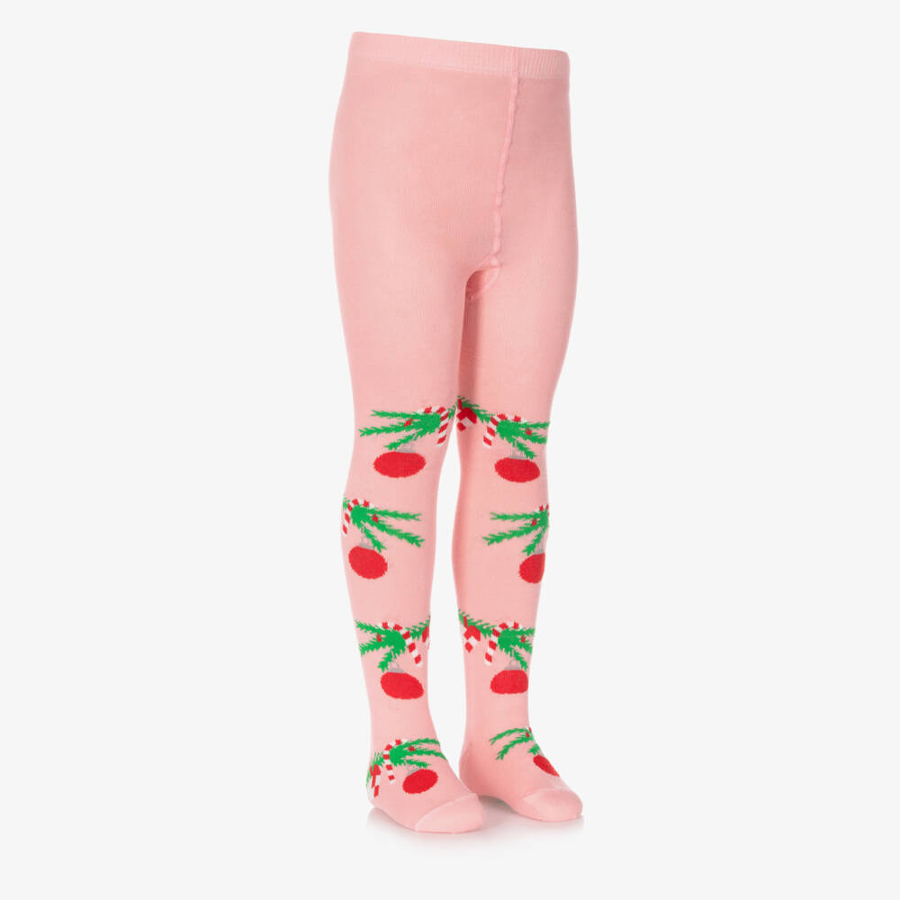 Wauw Capow-Girls Festive Pink Cotton Tights | Childrensalon Outlet