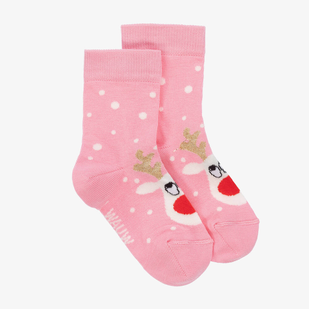 Wauw Capow-Праздничные розовые носки с оленями для девочек | Childrensalon Outlet