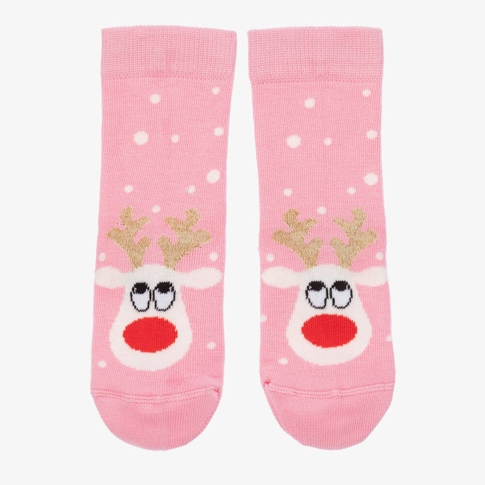 Wauw Capow-Girls Festive Pink Reindeer Socks | Childrensalon Outlet