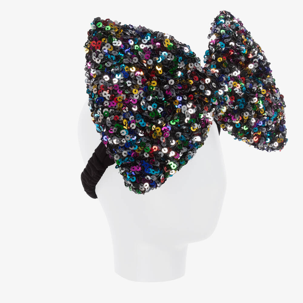 Wauw Capow-Girls' Glittering Black Bow Band | Childrensalon Outlet