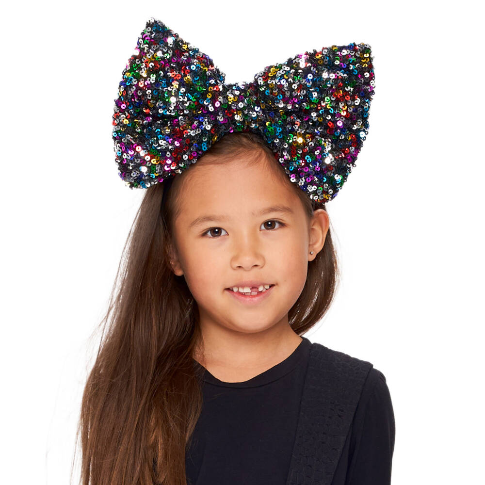 Wauw Capow-Girls' Glittering Black Bow Band | Childrensalon Outlet